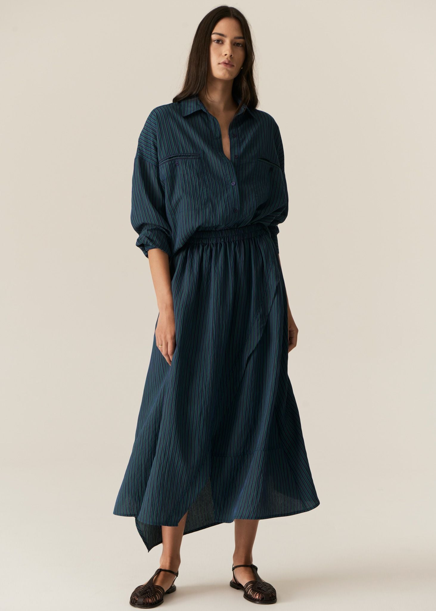 Adel Shirt Green Ink Stripe