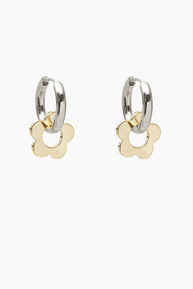 Antler Gold Flower Siliver Hoop Earring