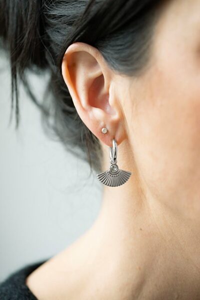 Antler Silver Fan Huggie Earring