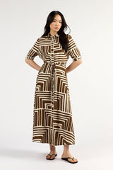 Nicola Dress Choc Geo