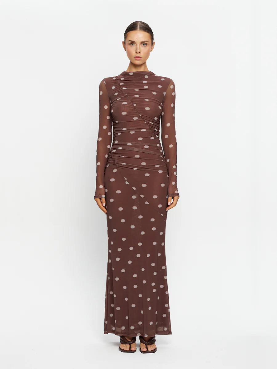 Edie Mesh Maxie Dress Brown