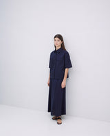 Dark blue poplin elastic waist skirt