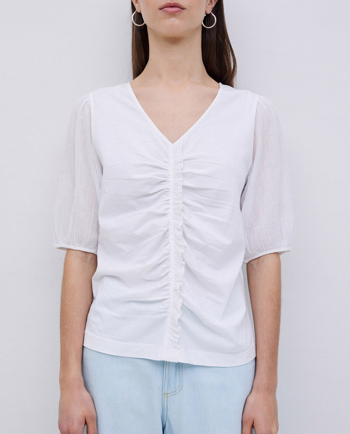 White Tee Ruffle Detail White