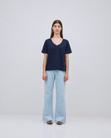 Dark Blue Basic V neck Tee