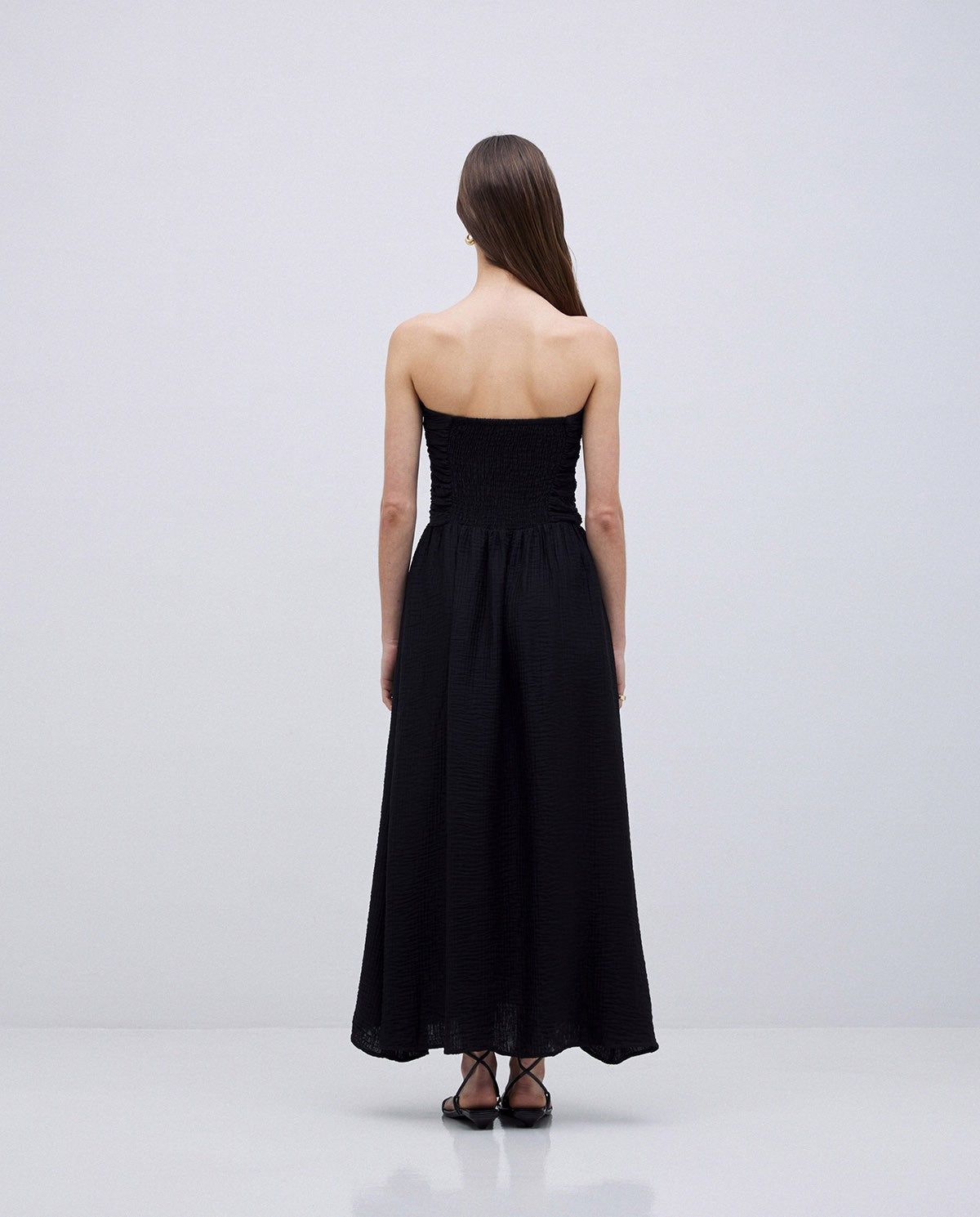 Black Draped Strapless Dress