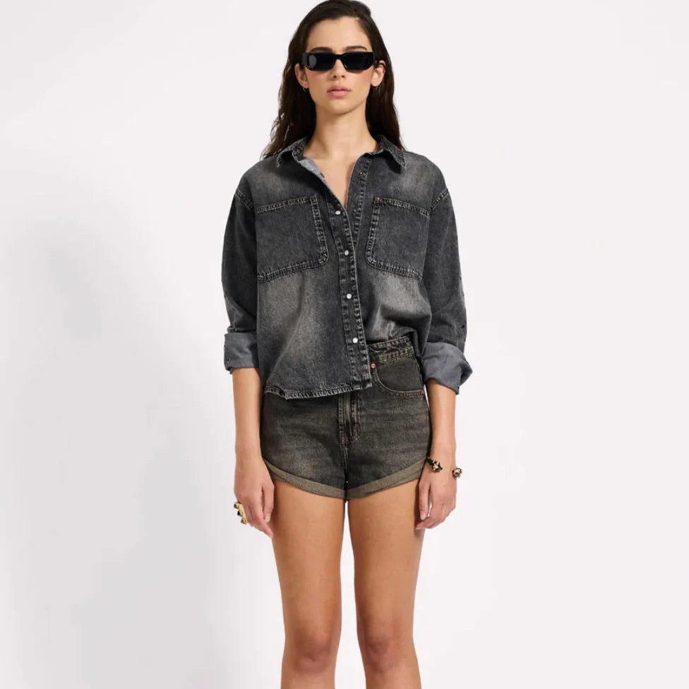 Nixie Eyelet Classic Fit Denim Shirt Char/Black