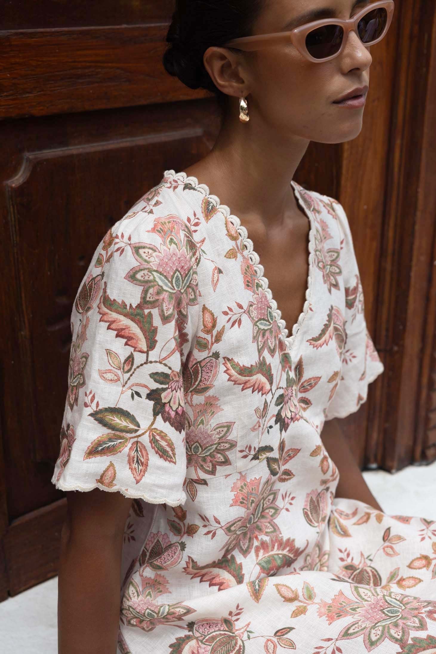 Bohemian Rose Midi Dress Bohemian Print