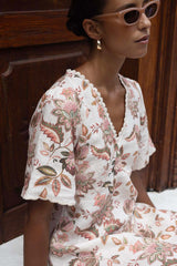 Bohemian Rose Midi Dress Bohemian Print