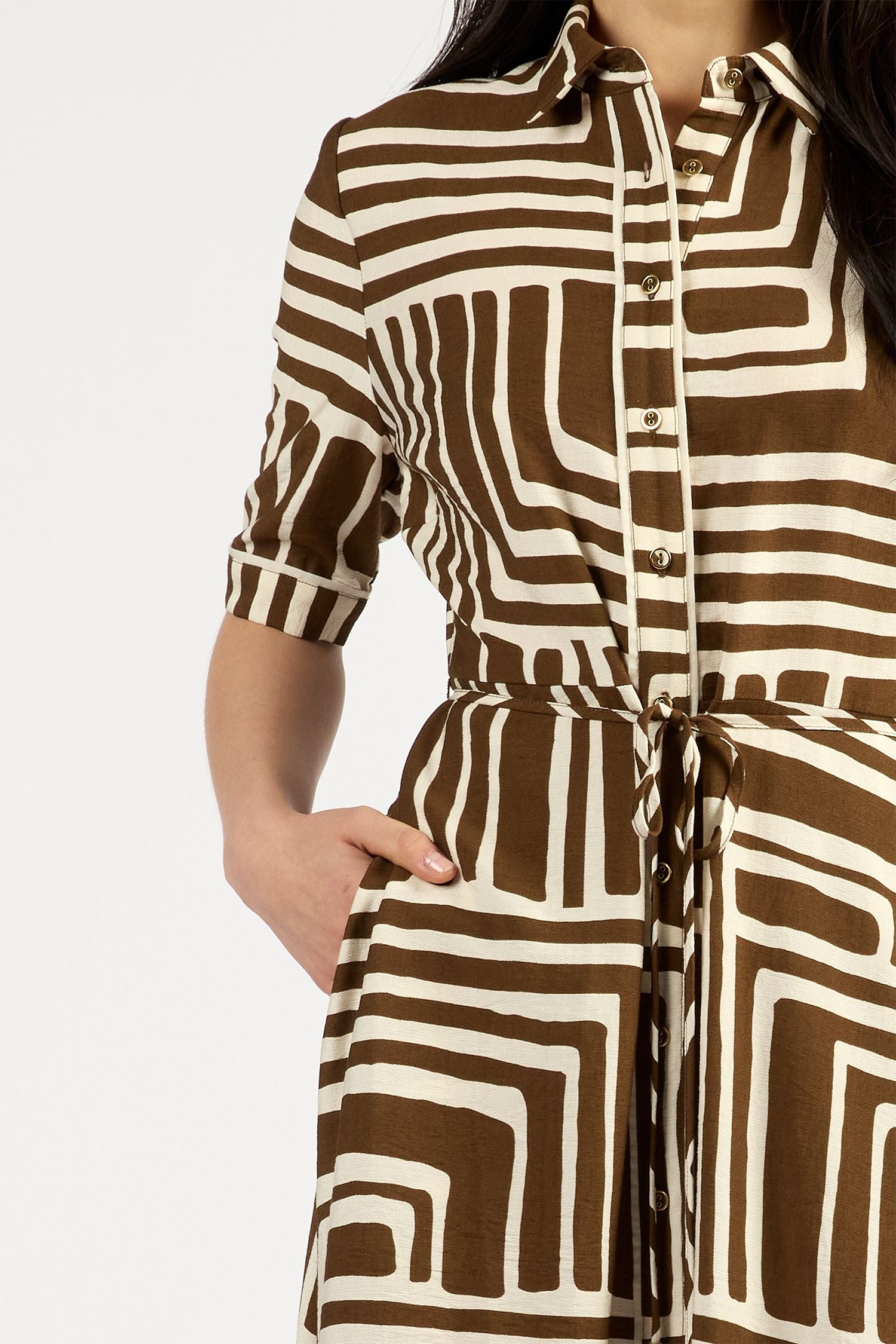 Nicola Dress Choc Geo