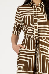 Nicola Dress Choc Geo