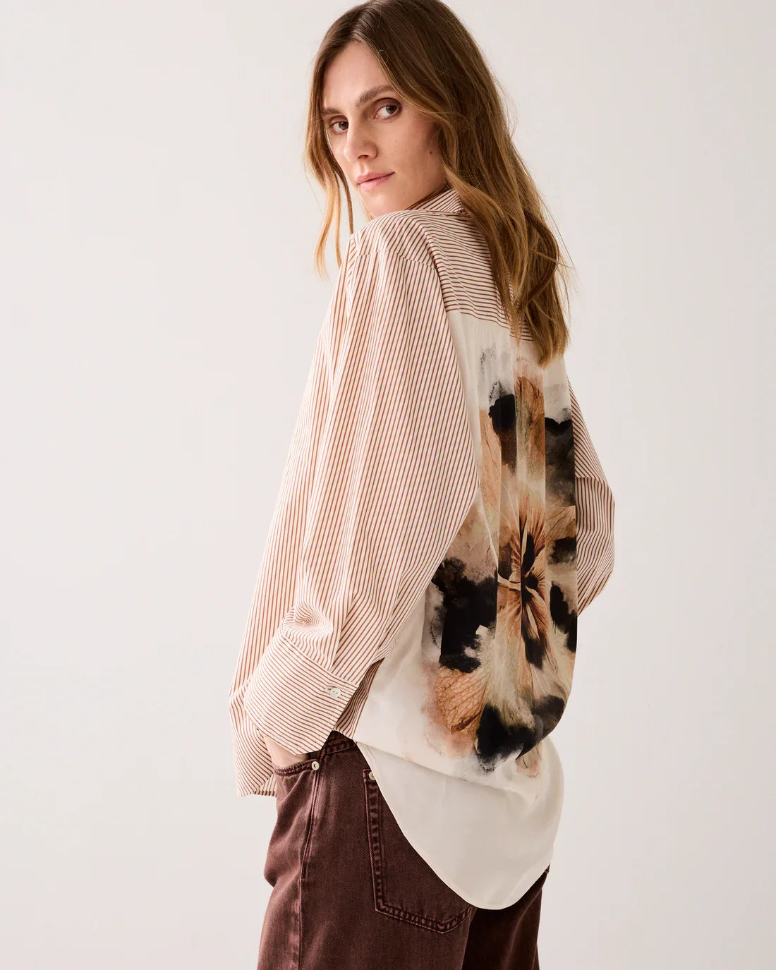 Big Flower Cotton Shirt  Rust