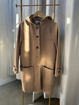 Pre Loved Ganni Taupe Hood Coat Size XS 100% Wool RRP $1200