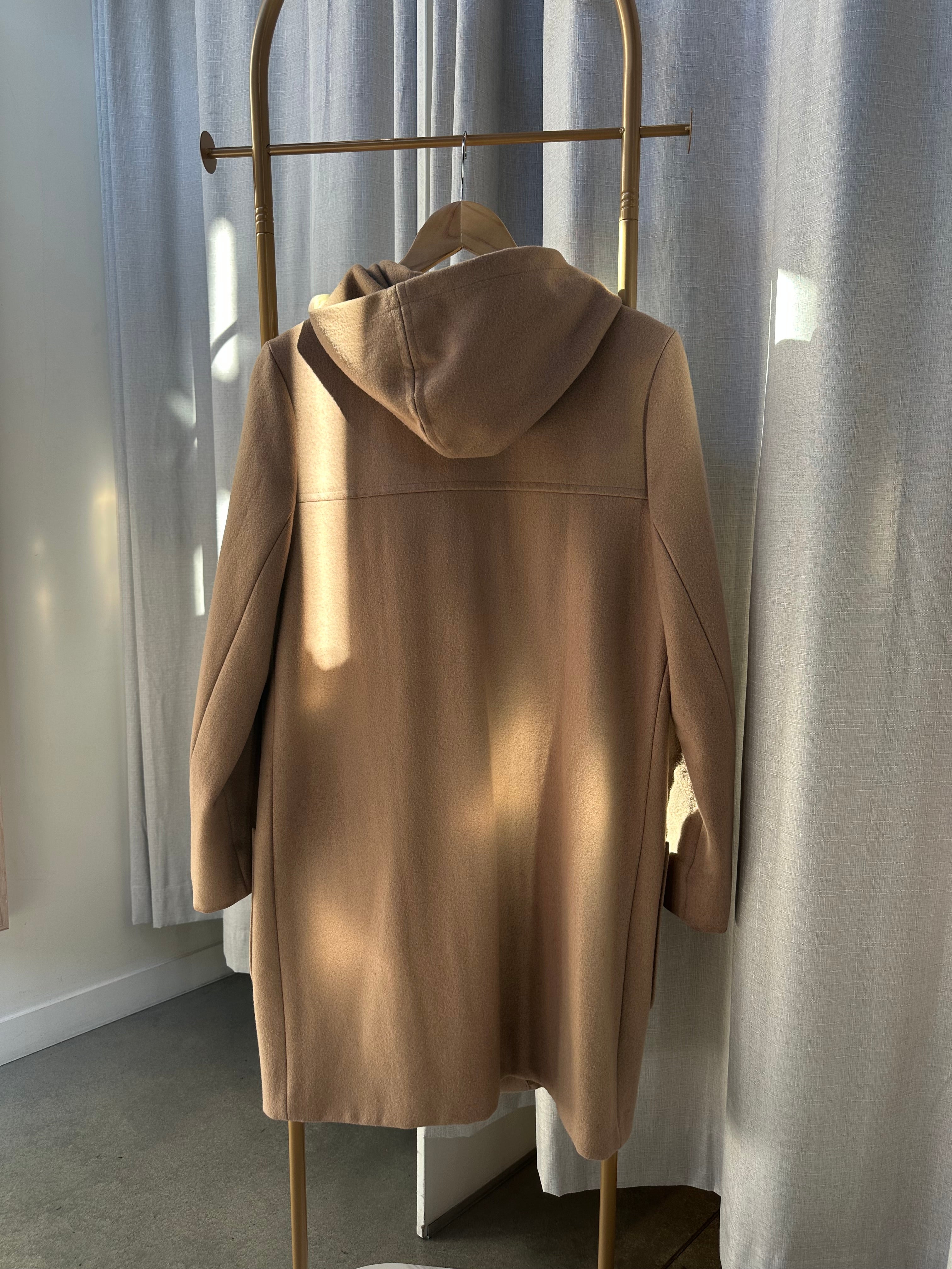 Pre Loved Ganni Taupe Hood Coat Size XS 100% Wool RRP $1200
