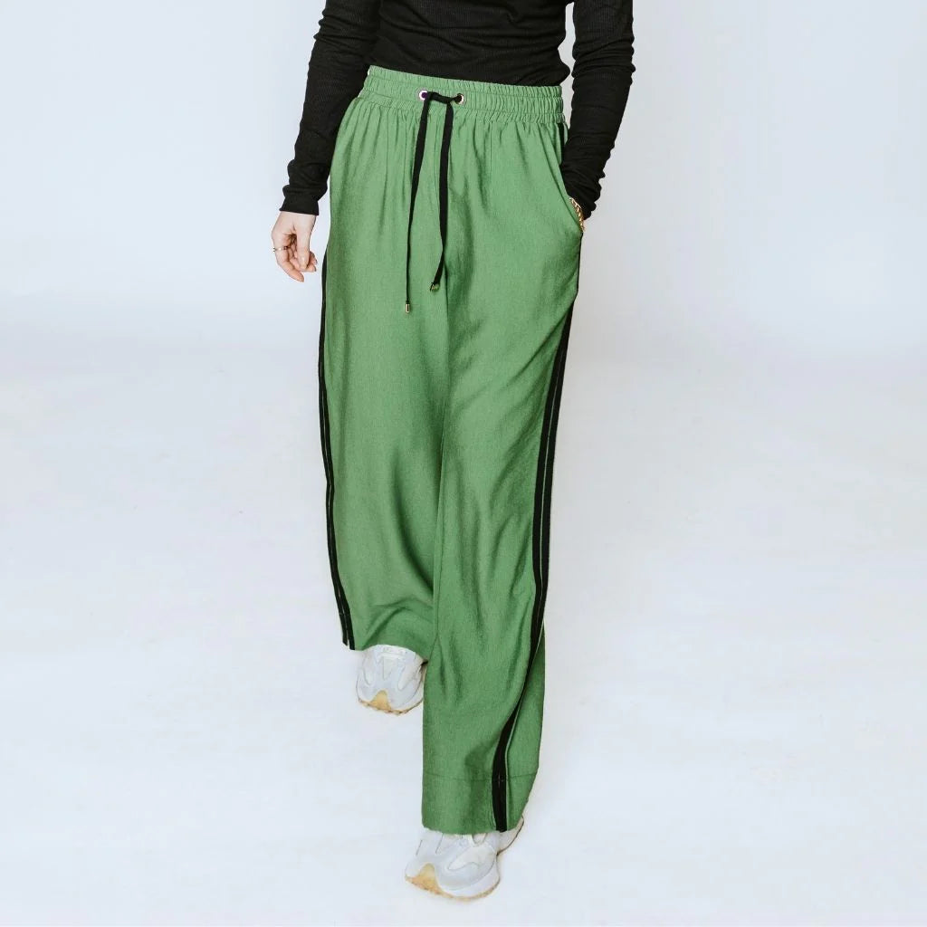 Indiana Wide Leg Pants in Dill with Black
