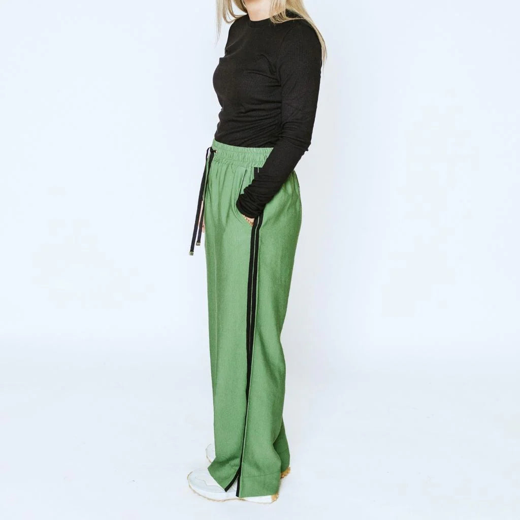 Indiana Wide Leg Pants in Dill with Black