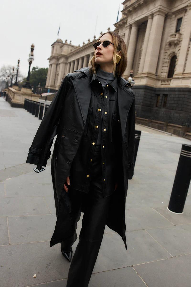 Lucia Leather Shirt in Black