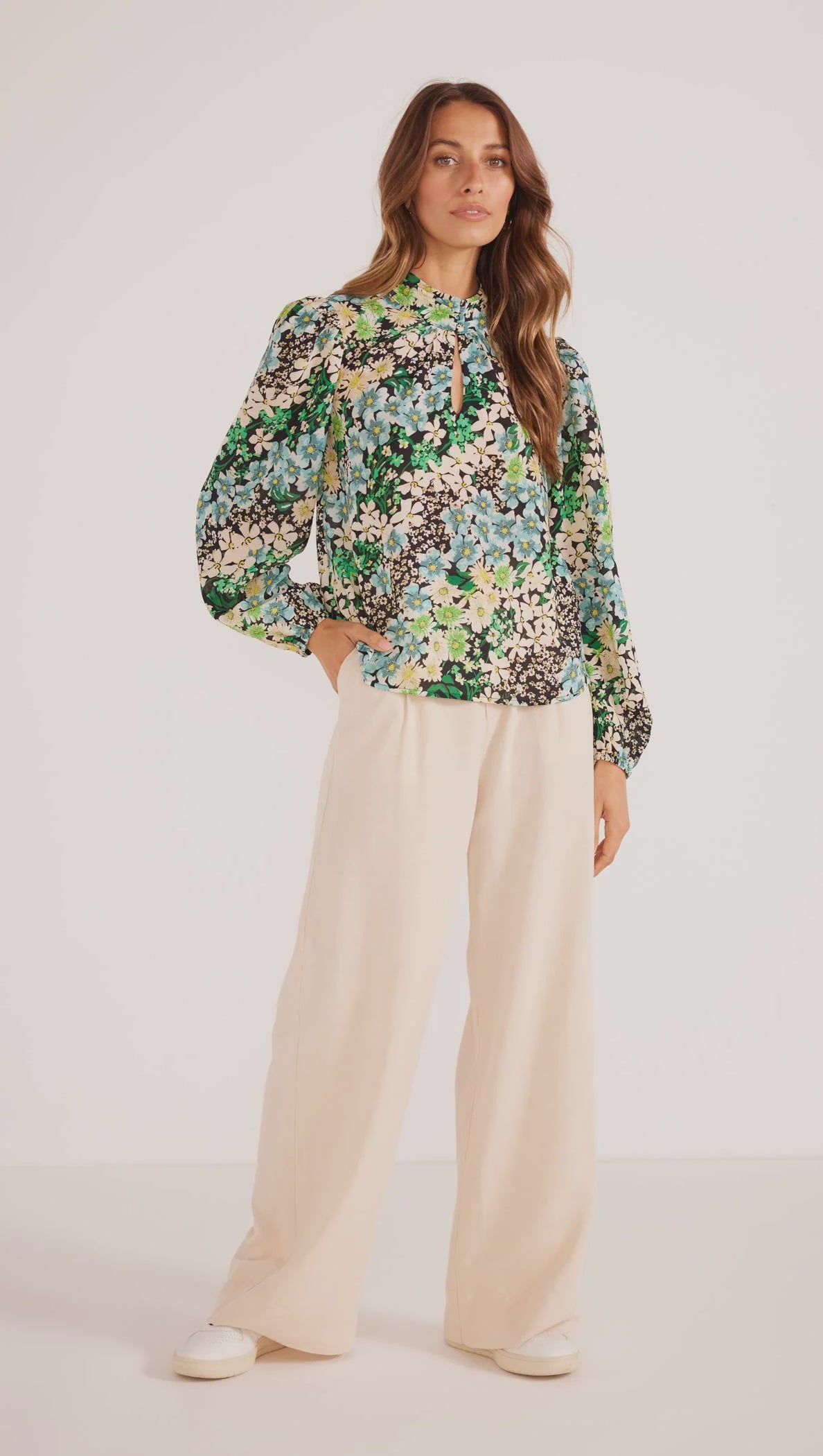 MinkPink Lenora Long Sleeve Blouse In Disty Floral