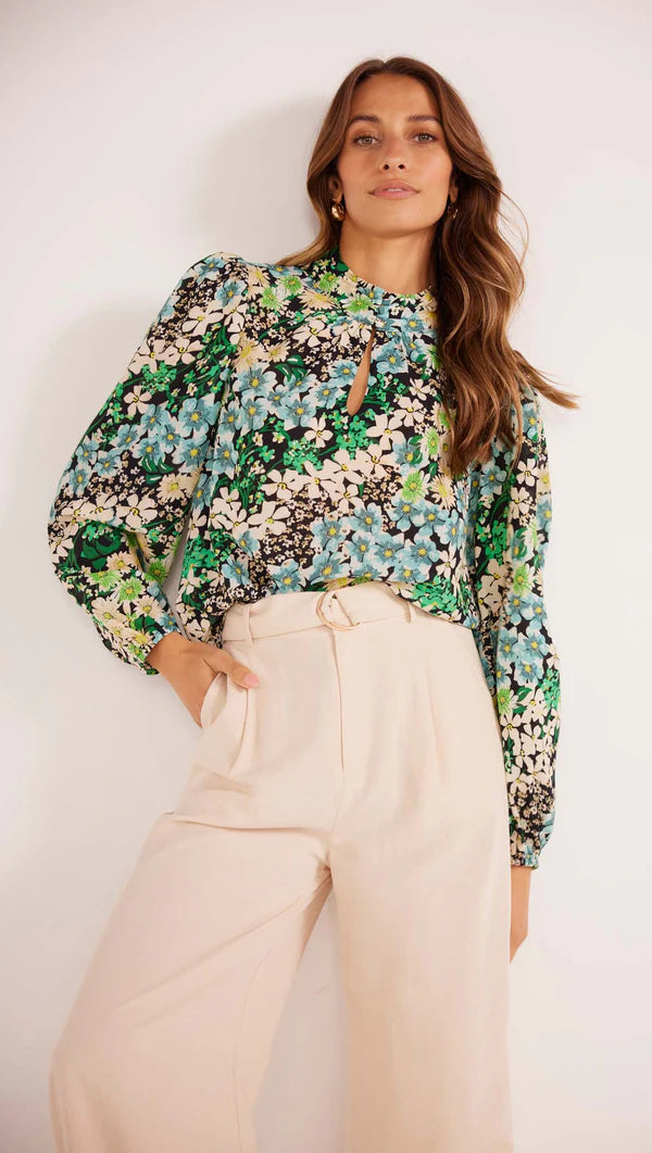 MinkPink Lenora Long Sleeve Blouse In Disty Floral