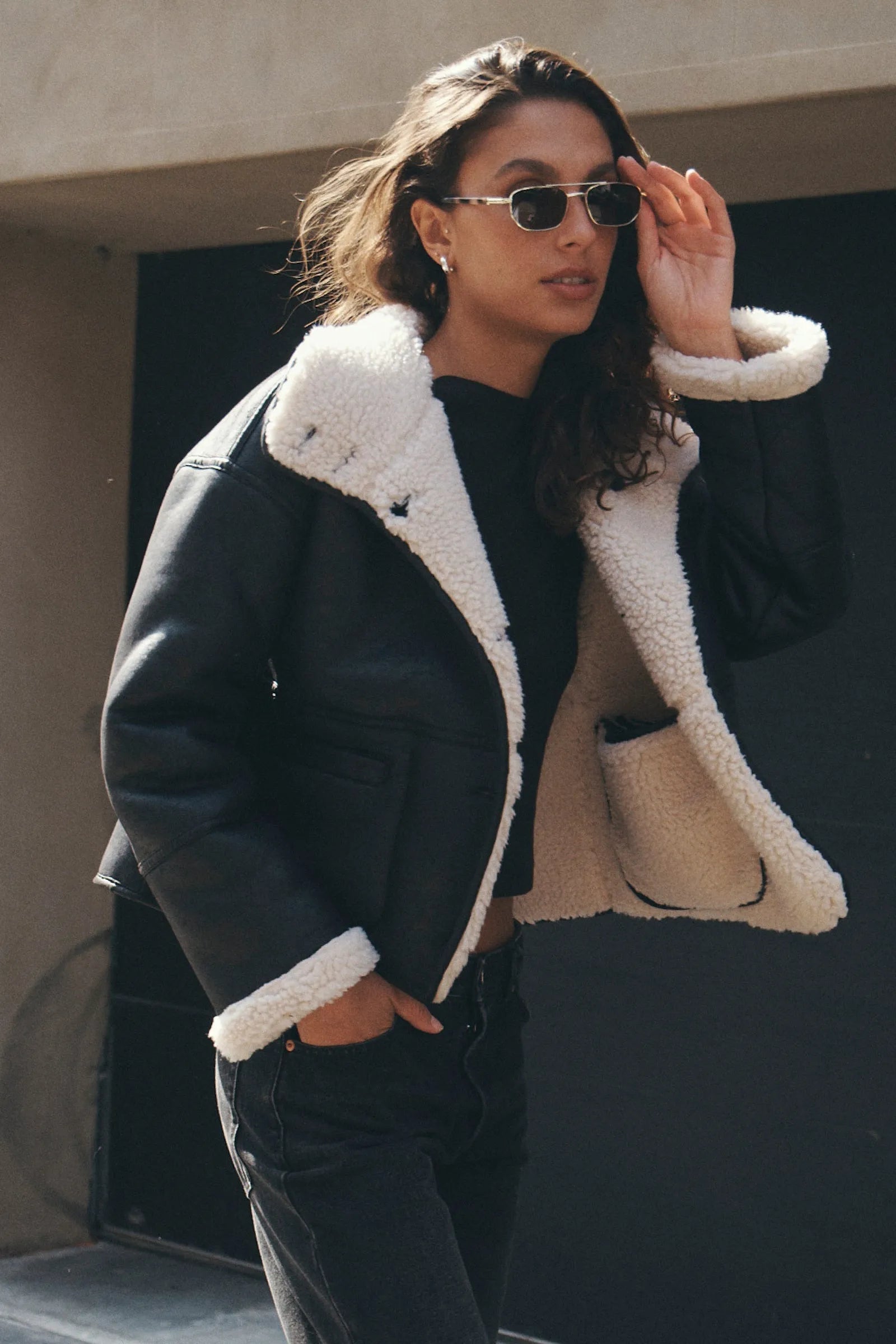 Faux Shearing Jacket in Black