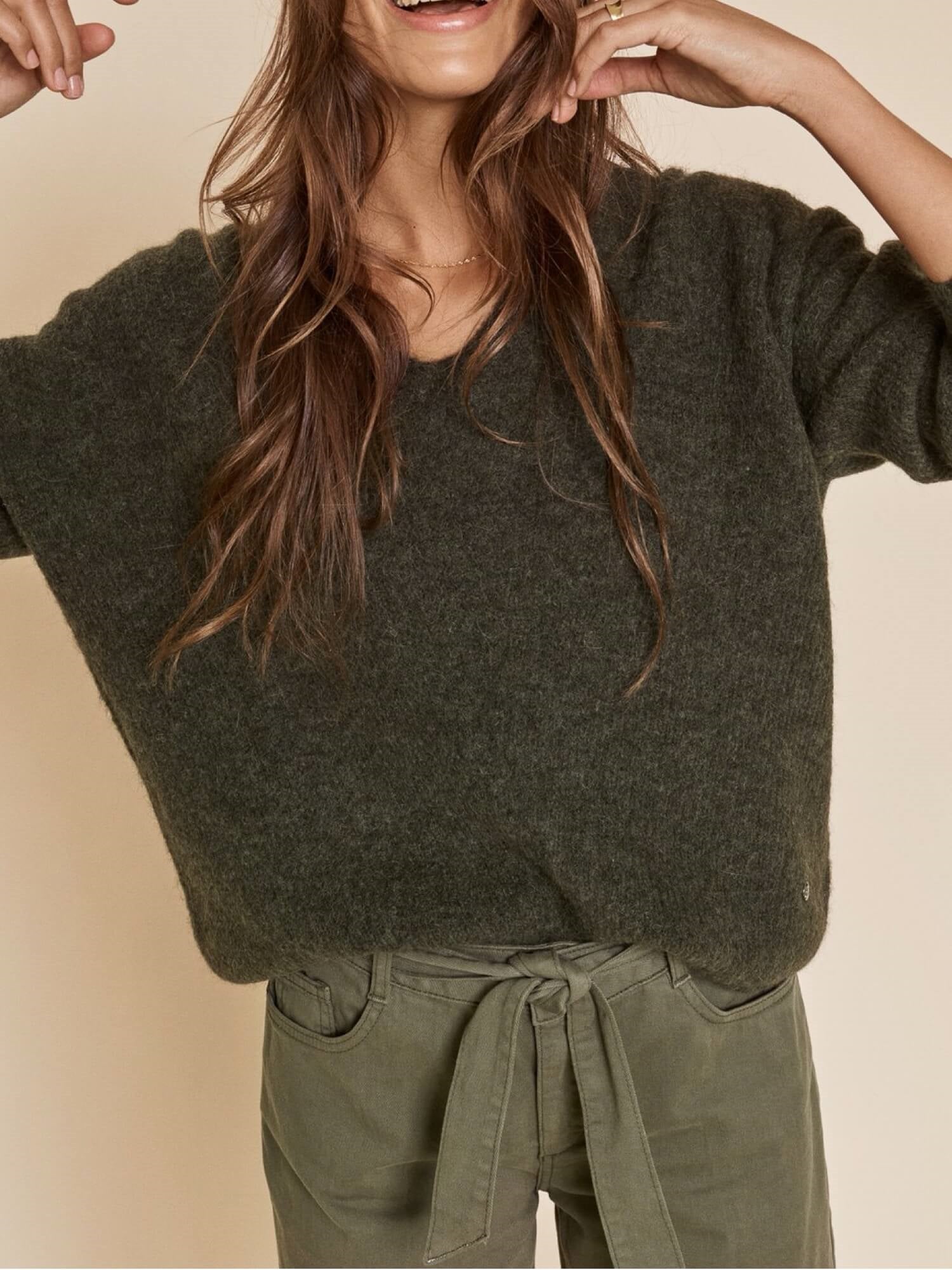Thora V Neck Knit Jumper Grape Leaf