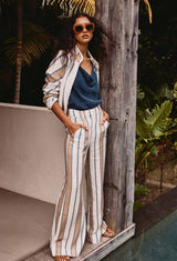 Once Was Dynasty Linen Viscose Pant in Cayman Stripe