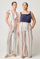 Once Was Dynasty Linen Viscose Pant in Cayman Stripe