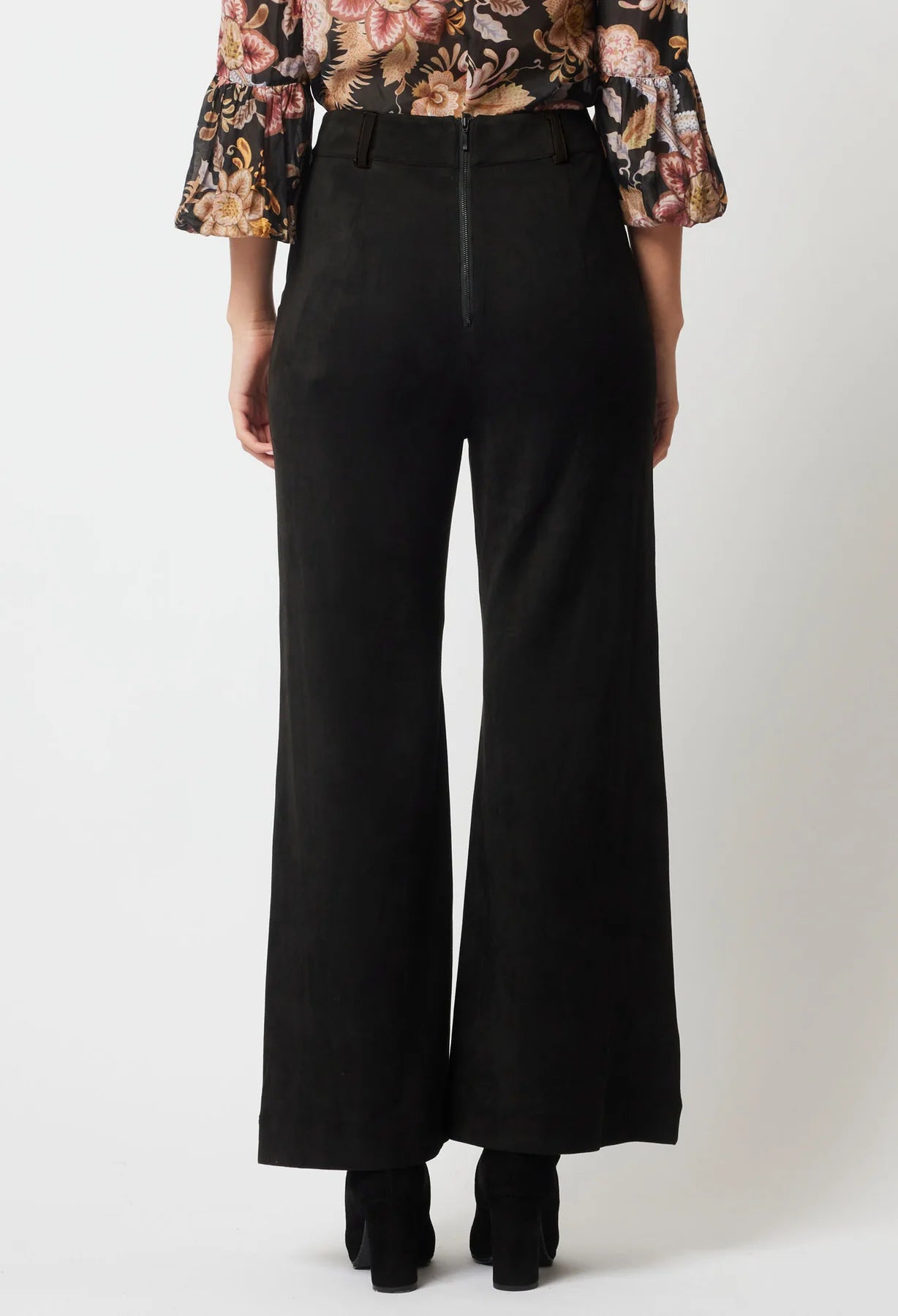 Once Was Melbourne Danxia Faux Suede Contrast Wide leg  Black