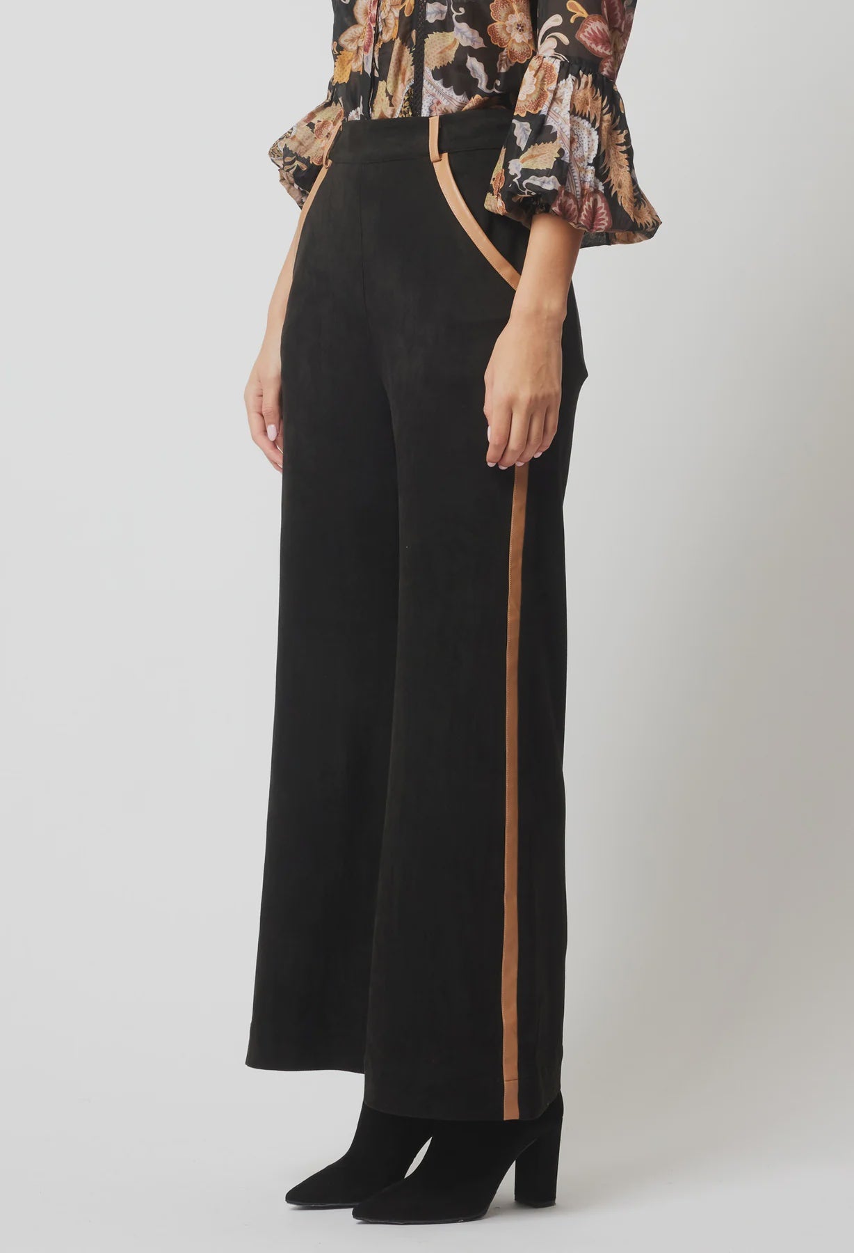 Once Was Melbourne Danxia Faux Suede Contrast Wide leg  Black