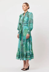 Once Was Odyssey Cotton Silk Binding Maxi Dress Jade