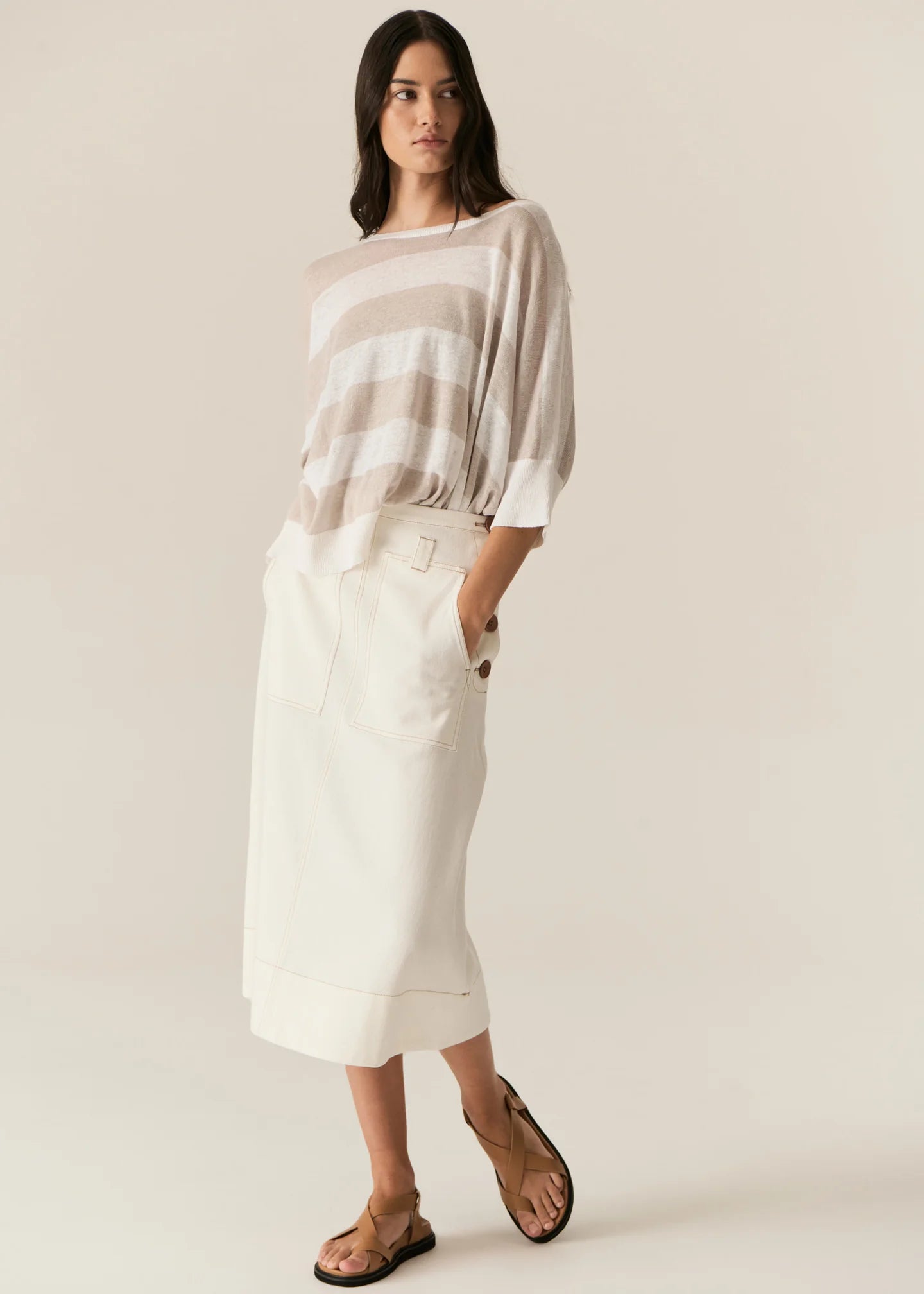 Milton Stripe Knit Pebble