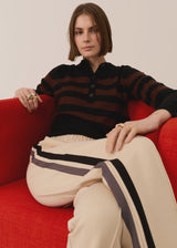 Meira Stripe Polo Knit Black/Toffee