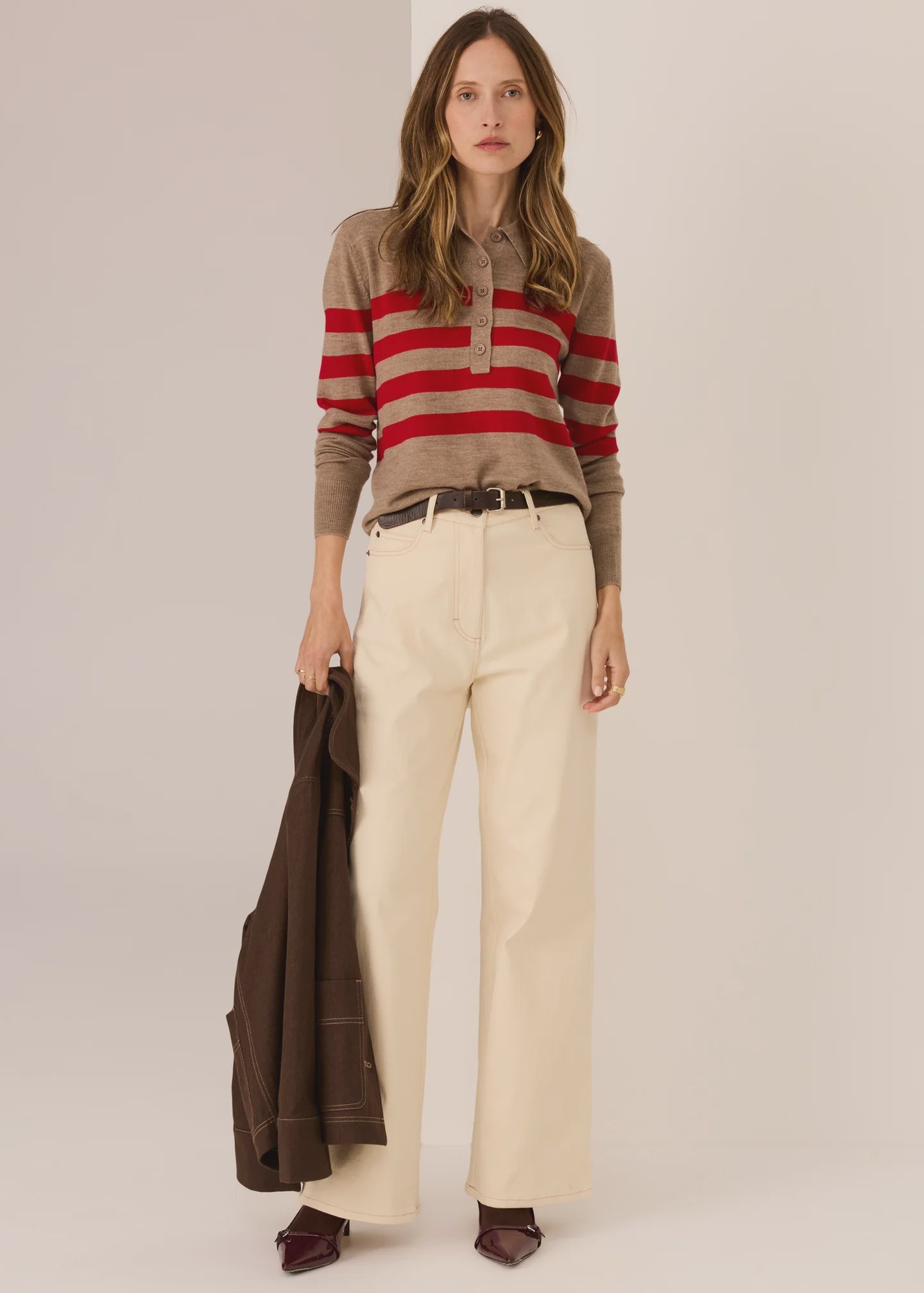 Meira Stripe Polo Knit Cedar/Red