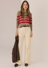 Meira Stripe Polo Knit Cedar/Red