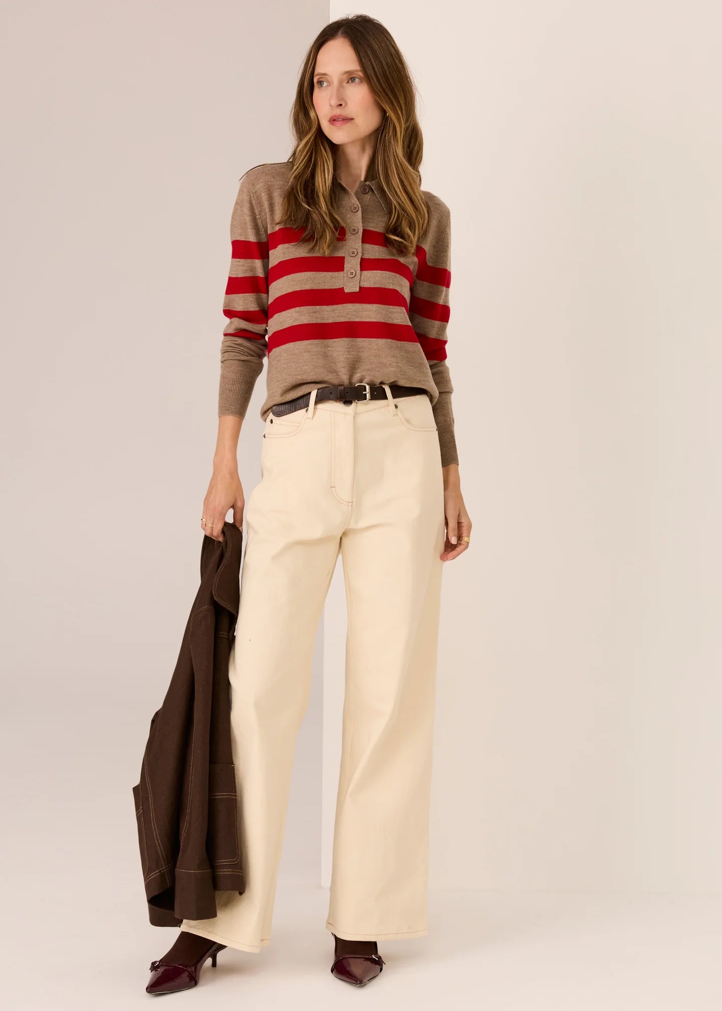 Meira Stripe Polo Knit Cedar/Red