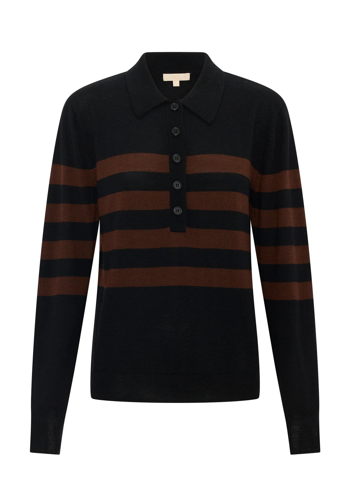 Meira Stripe Polo Knit Black/Toffee