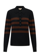 Meira Stripe Polo Knit Black/Toffee