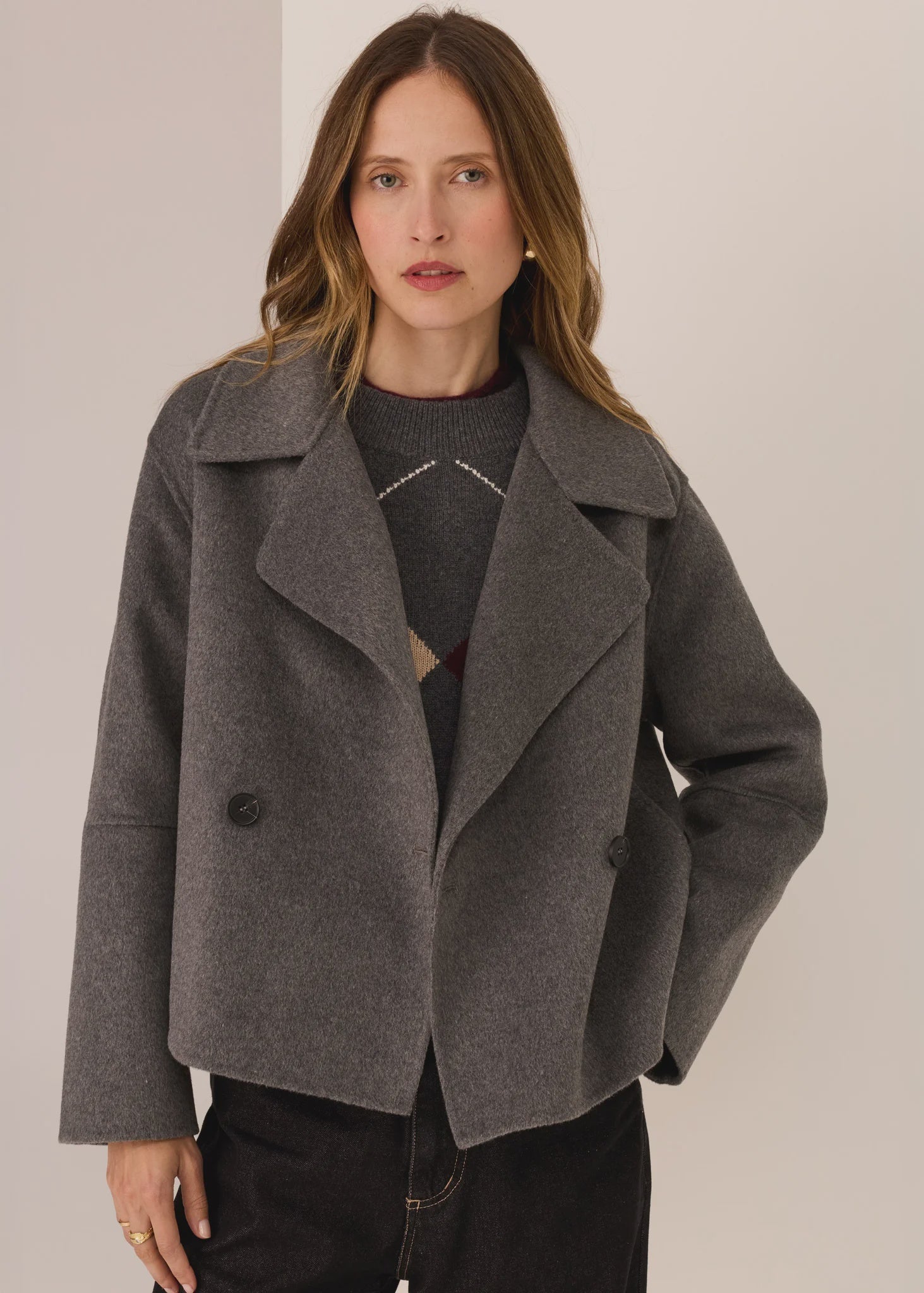 Cohhen Cropped Wool Coat  Charcoal