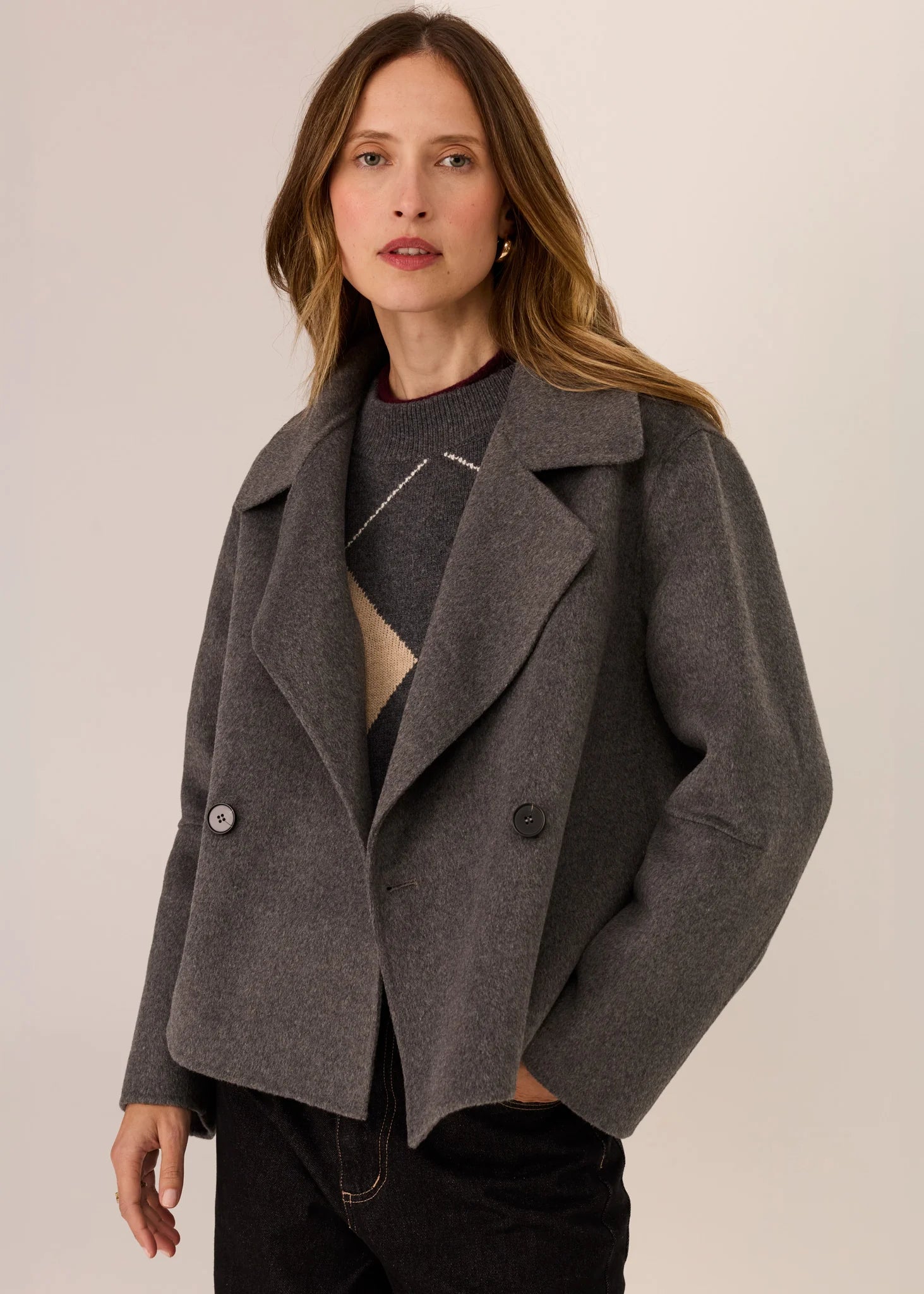 Cohhen Cropped Wool Coat  Charcoal