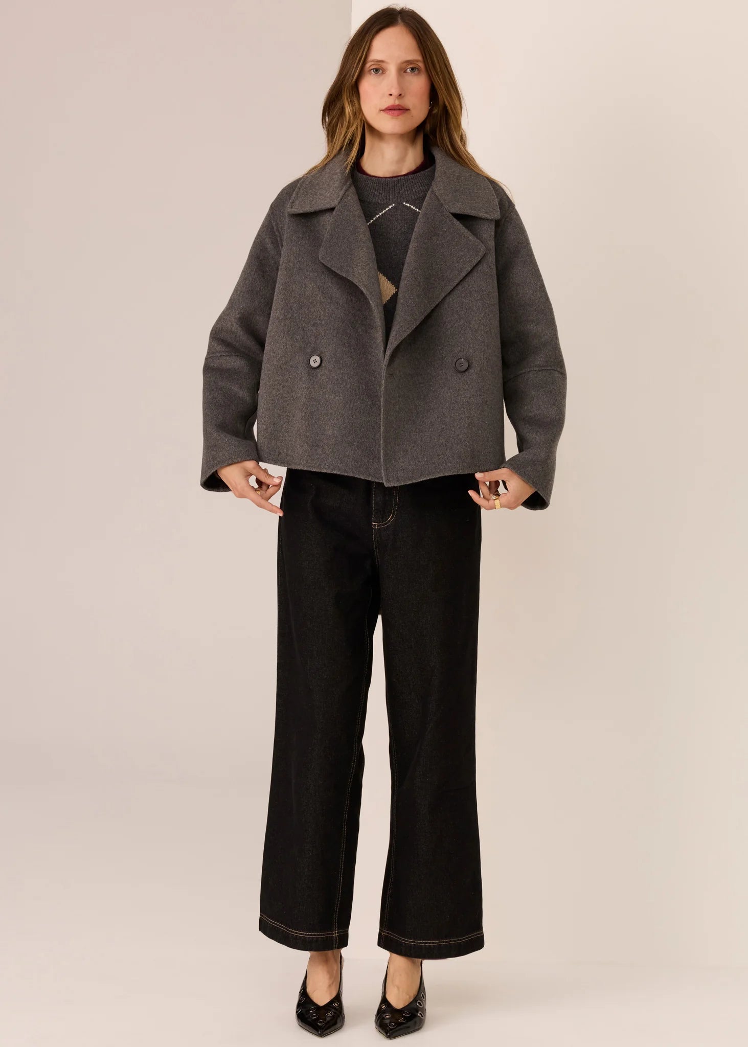 Cohhen Cropped Wool Coat  Charcoal