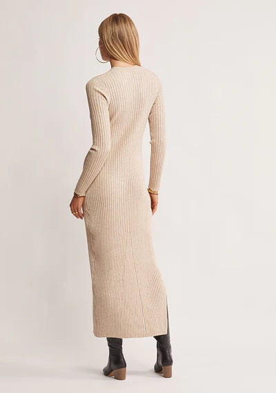 MOS Wistful Knit Midi Dress in Sand