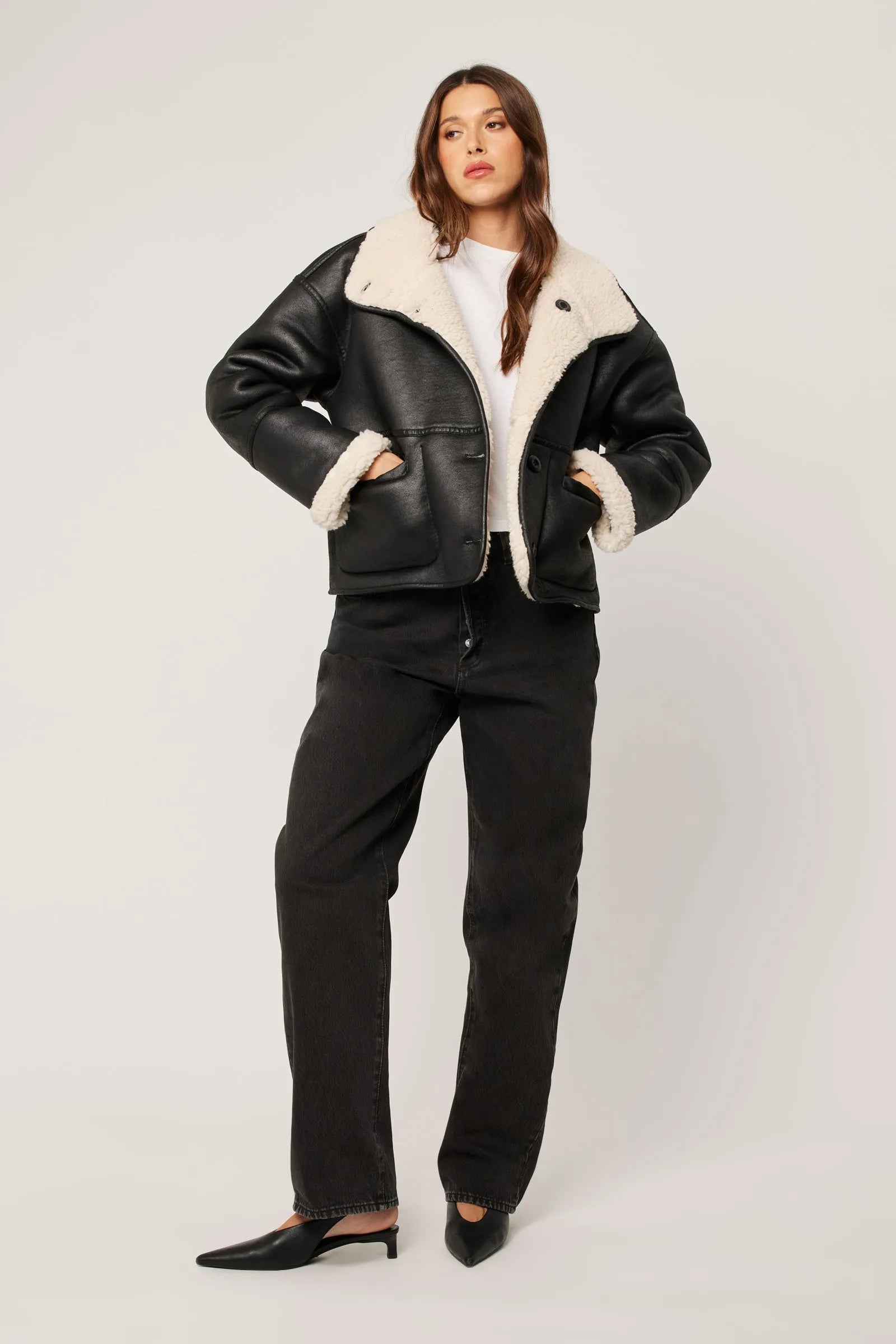 Faux Shearing Jacket in Black