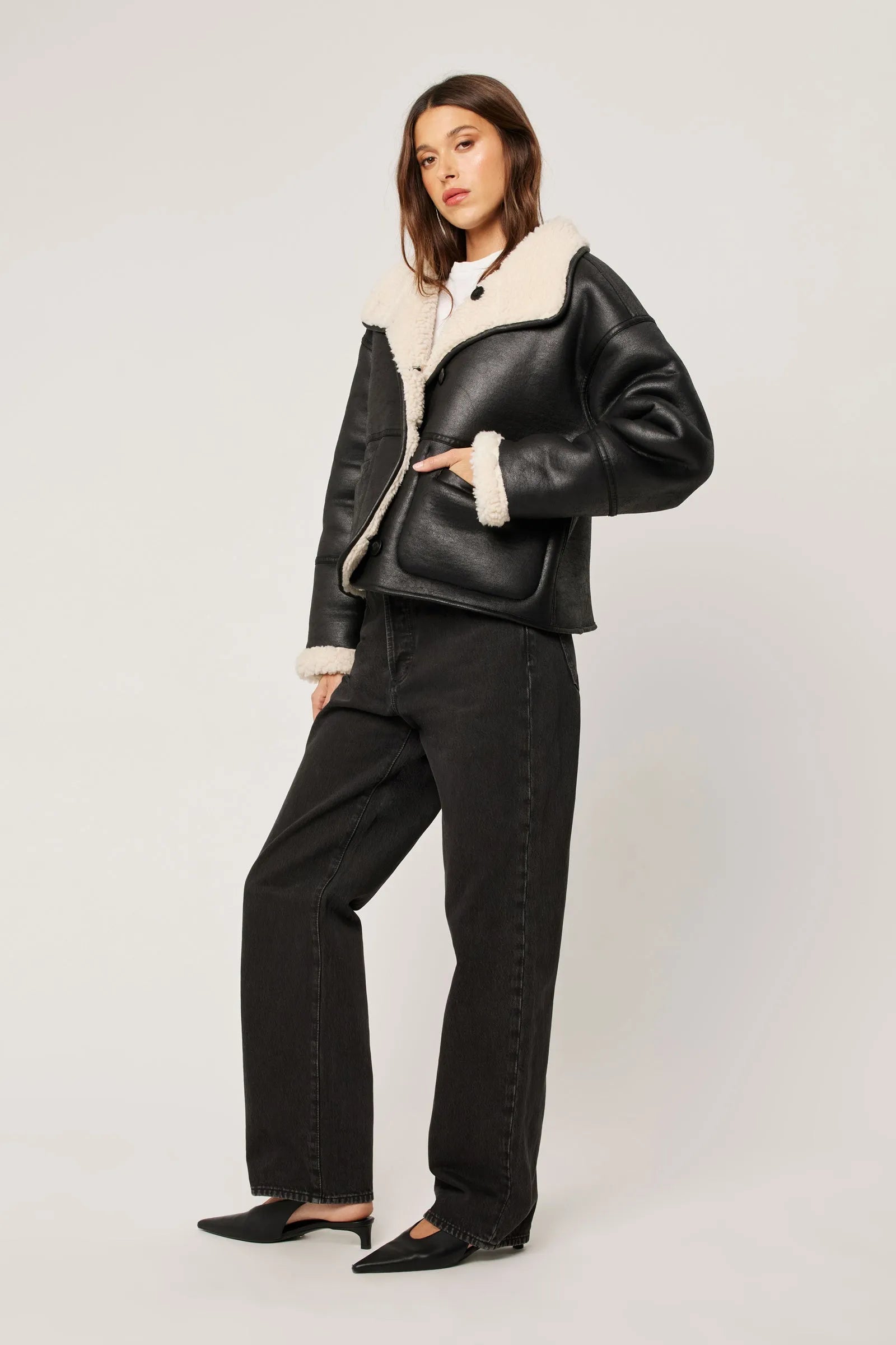 Faux Shearing Jacket in Black