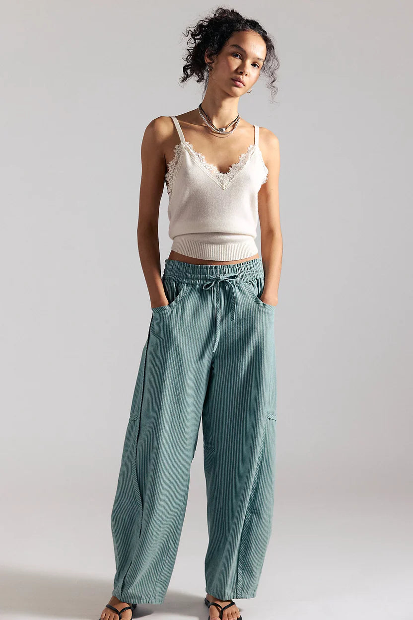 Good Luck Printed Barrel Jeans Blue Green