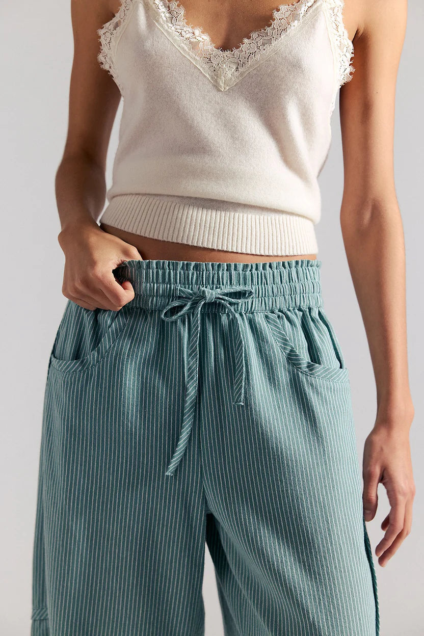 Good Luck Printed Barrel Jeans Blue Green