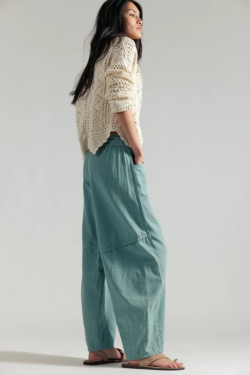 Good Luck Printed Barrel Jeans Blue Green