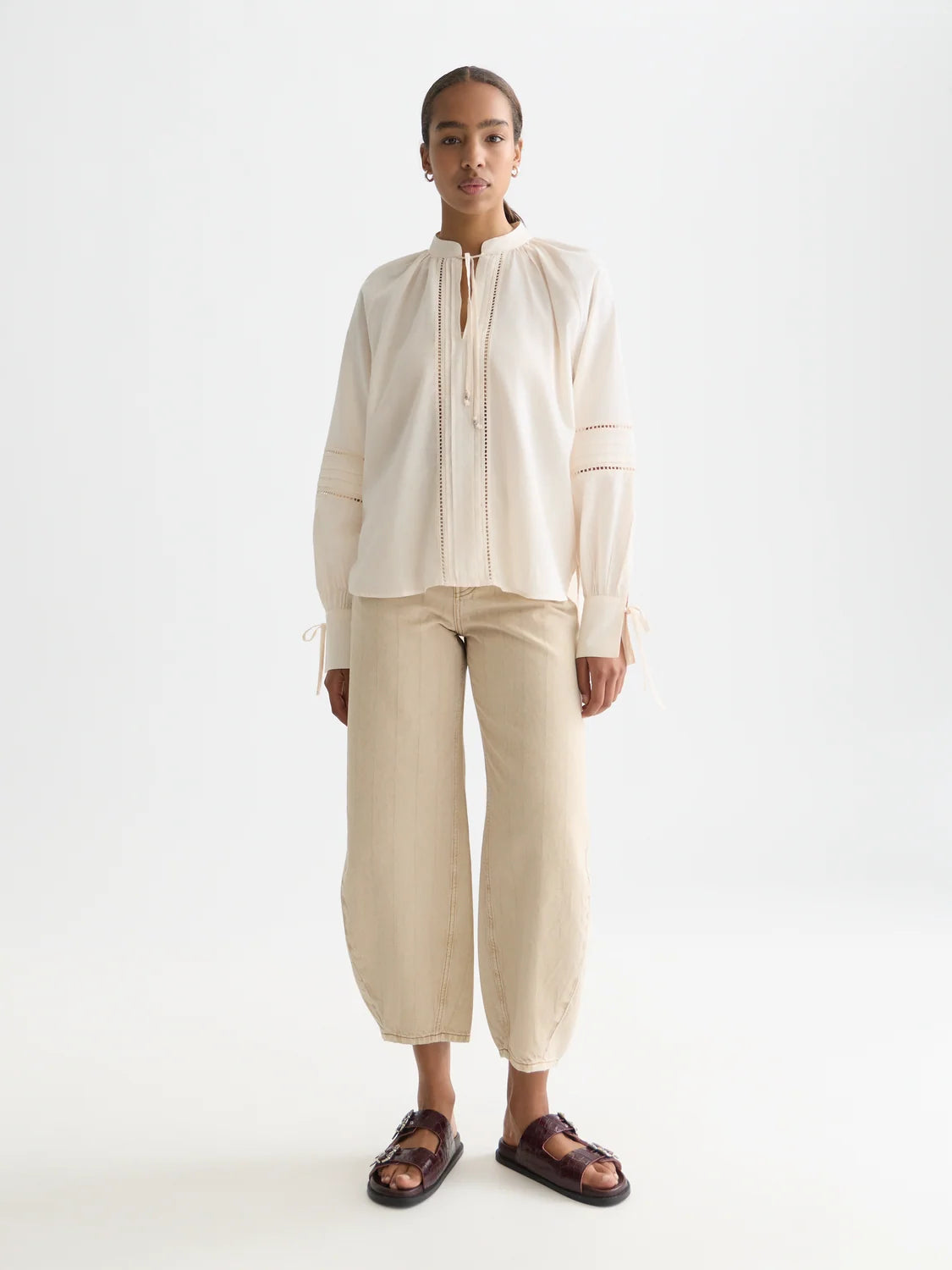 Cotton Voile Blouse with Pleats Eggnog
