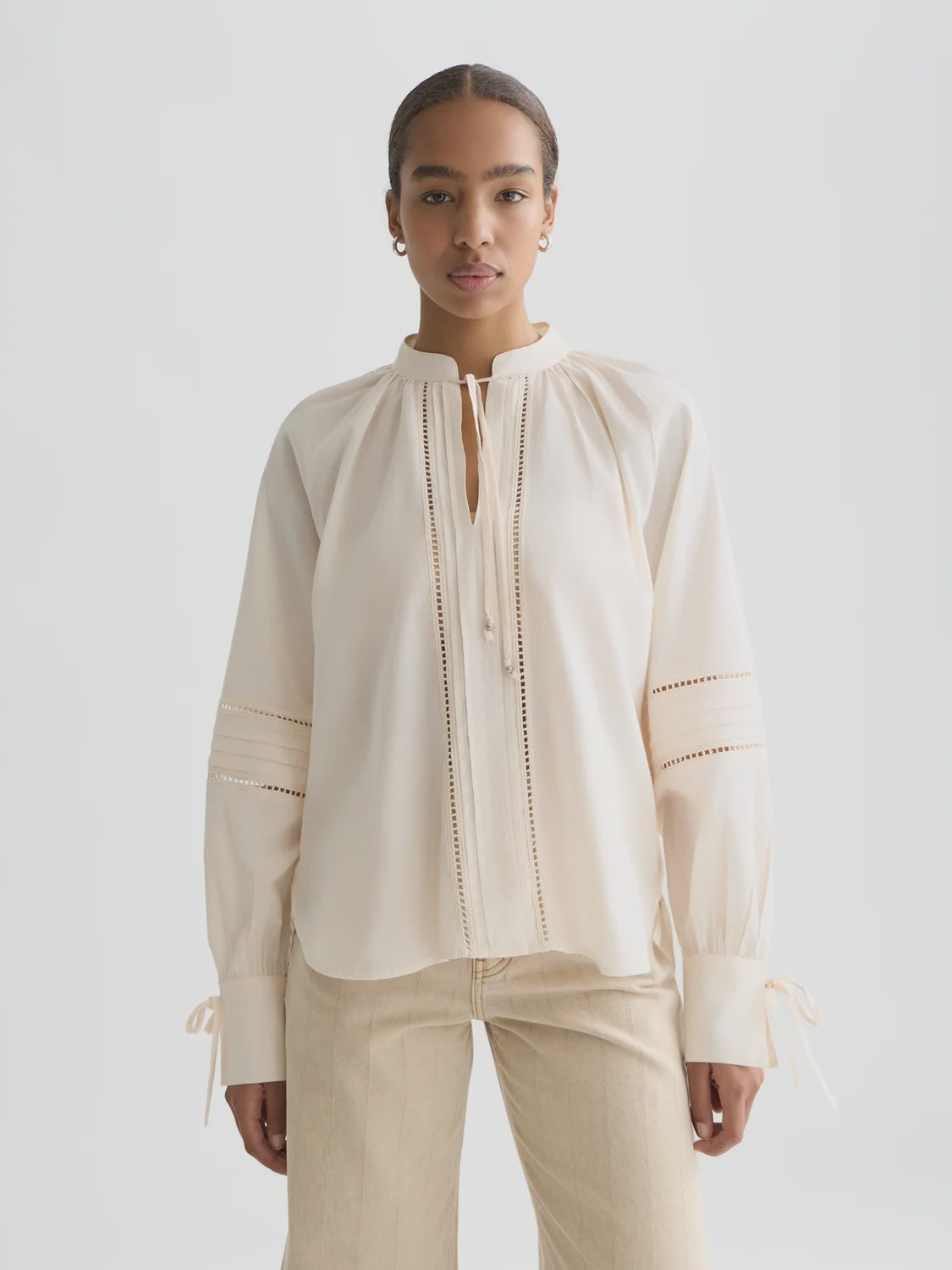 Cotton Voile Blouse with Pleats Eggnog