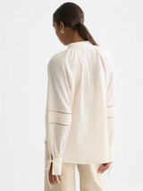 Cotton Voile Blouse with Pleats Eggnog