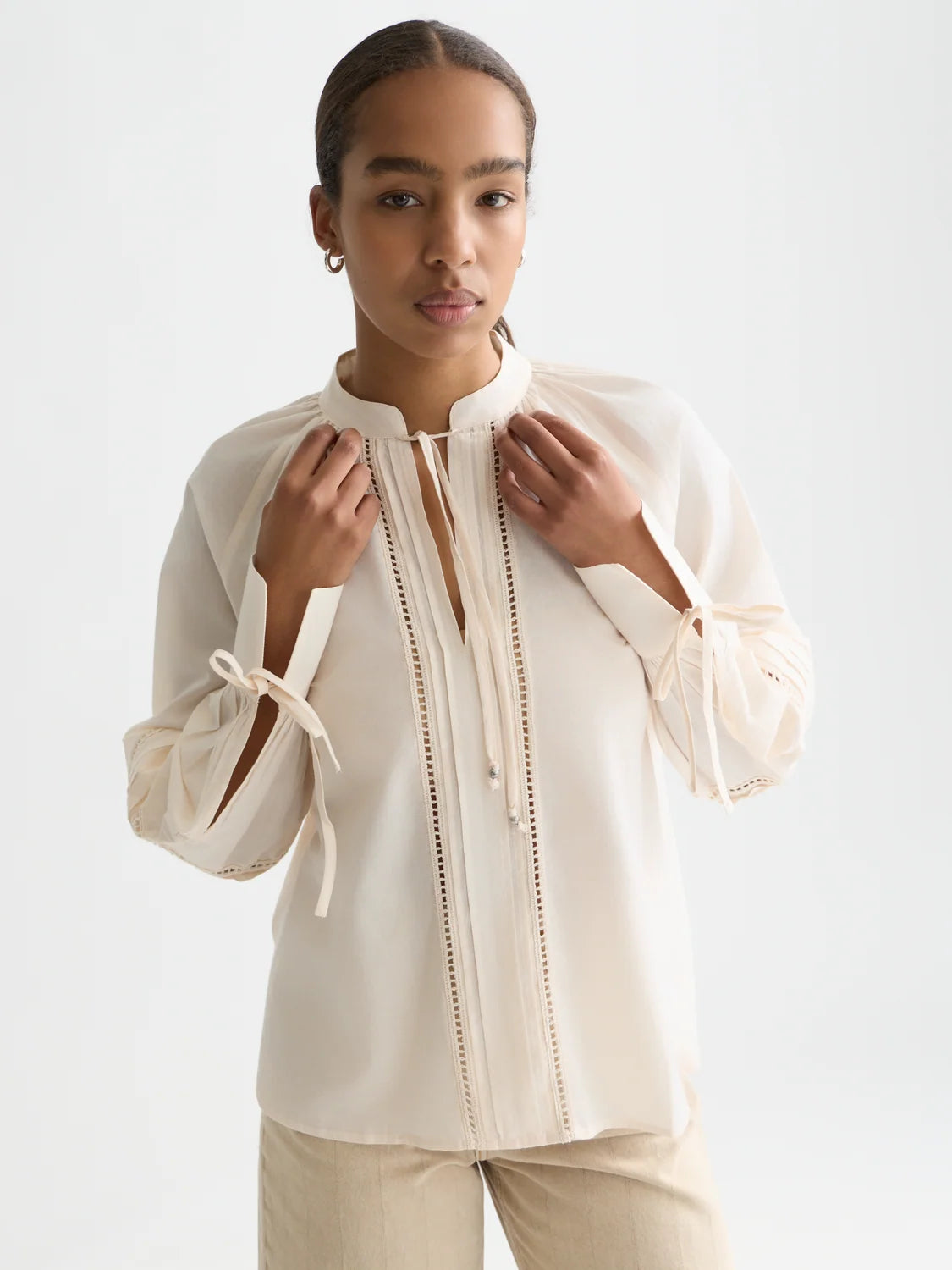 Cotton Voile Blouse with Pleats Eggnog