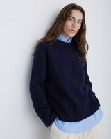 Yerse Round Neck Wool Sweater In Navy